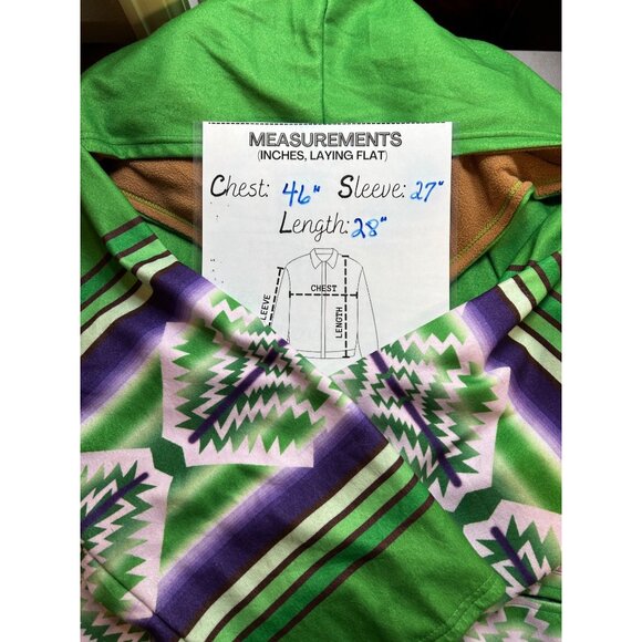 Southwestern Aztec Hooded Coat Womens Sz 6 Green Purple Blanket Jacket Oversized - Picture 9 of 9